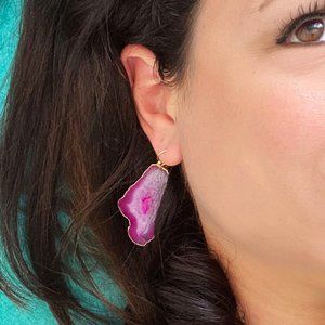 Pink Agate Gold Earrings
